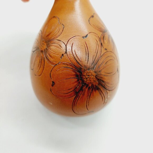 Janis Proffitt Wood Vase 1998 Floral Cherry Wood READ 3 3/4" - Picture 5 of 9